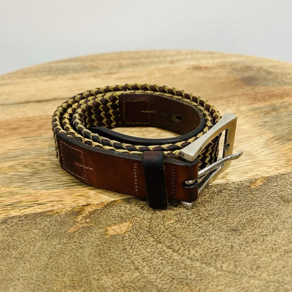 Martin Dingman 36/90 Leather Braided/Woven Owen Belt 50019 Brown/Cream